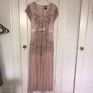 Adrianna Papell Rose Gold Sequin & Beaded Gown
